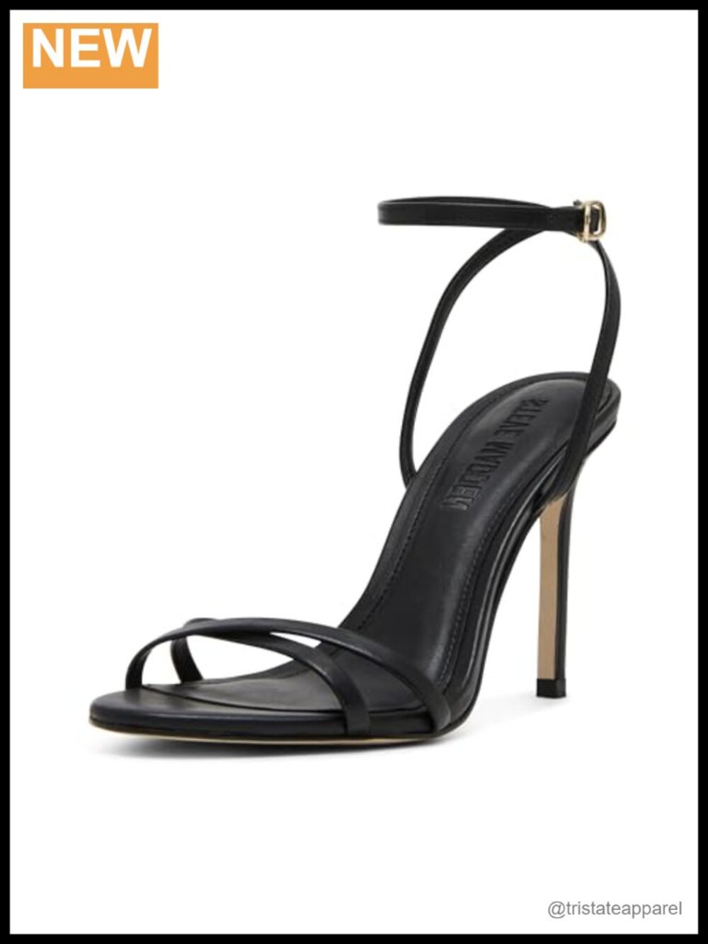Women's Leather Stiletto Heel Almond Toe Ankle Strap Pump 4 Inch